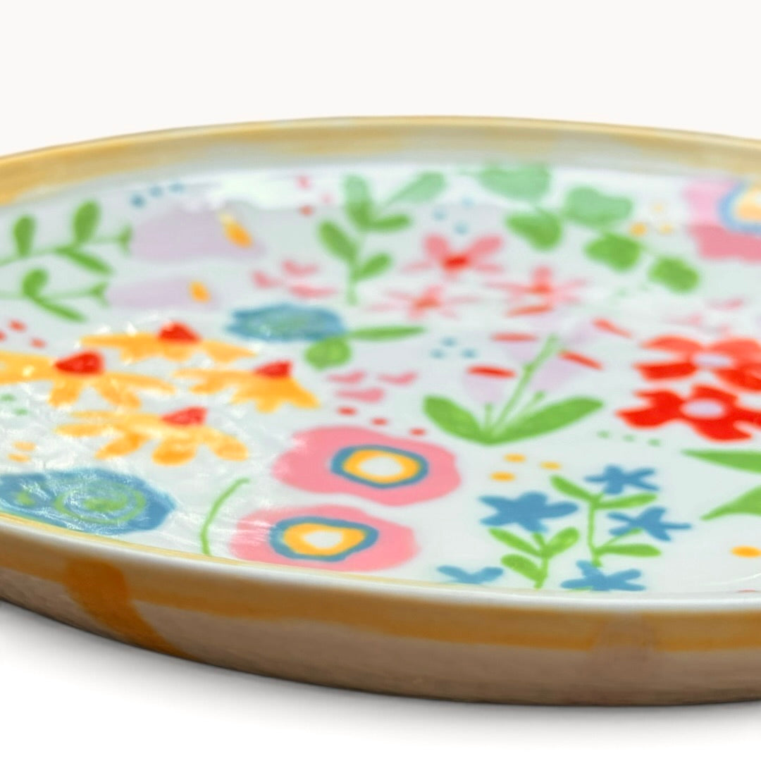 Ceramic Serving Bowl - Multi Color Handpainted Flowers