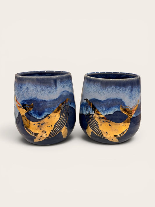 Ceramic Wine Tumbler - Coastal Wave | Gold Whale