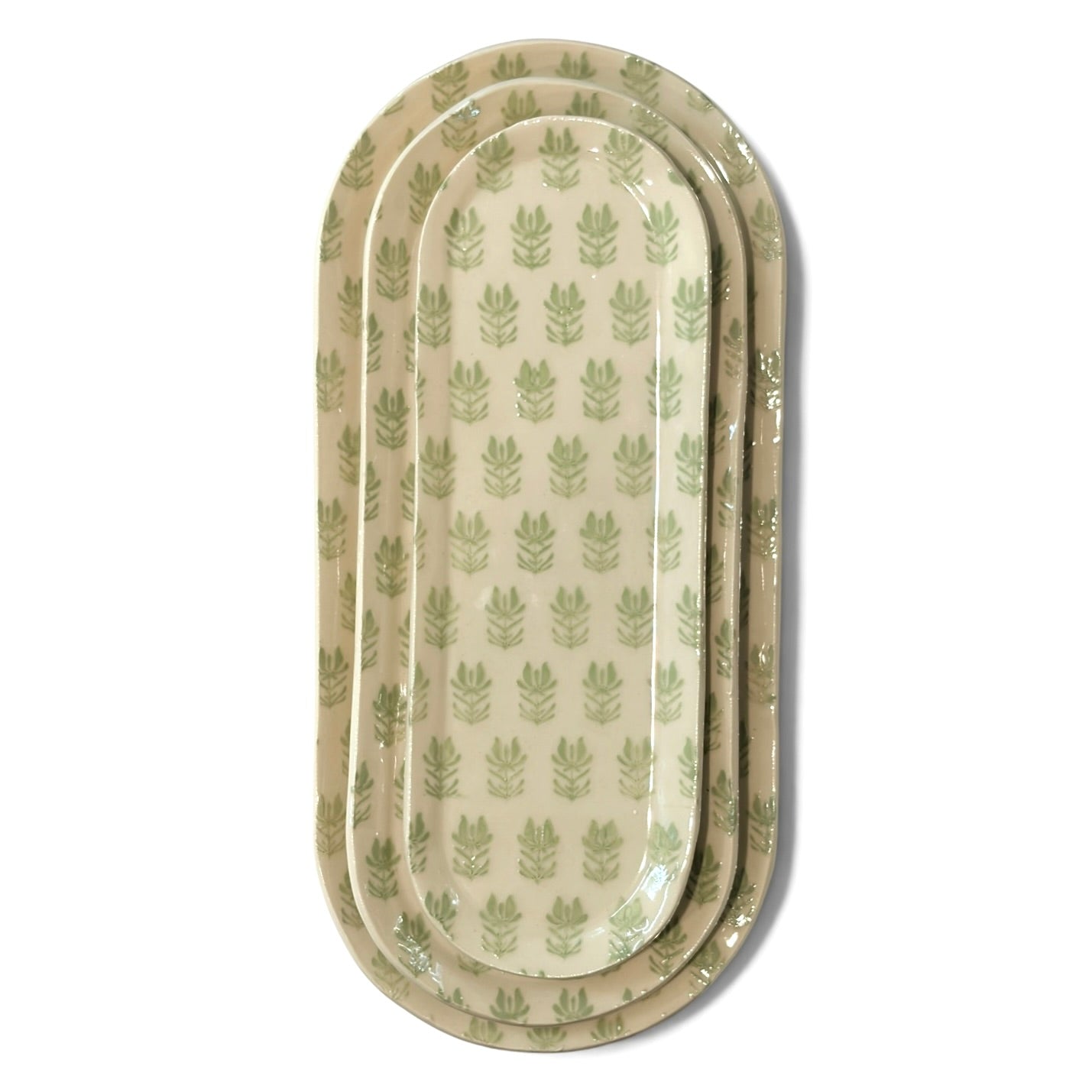 Handmade Set of Trays | Sage Green Block Print