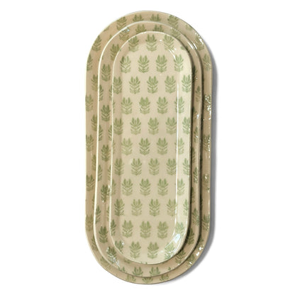 Handmade Set of Trays | Sage Green Block Print