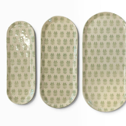 Handmade Set of Trays | Sage Green Block Print