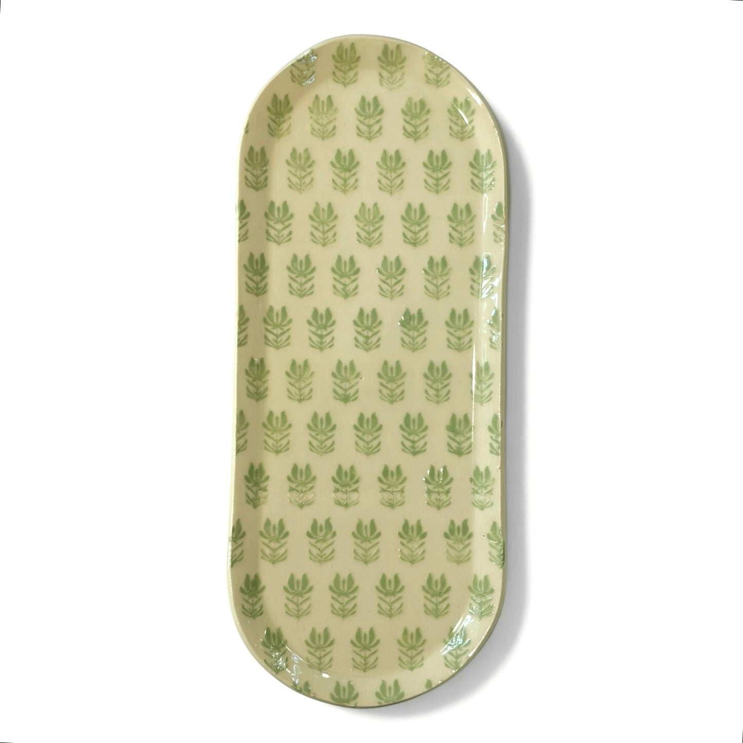 Handmade Set of Trays | Sage Green Block Print