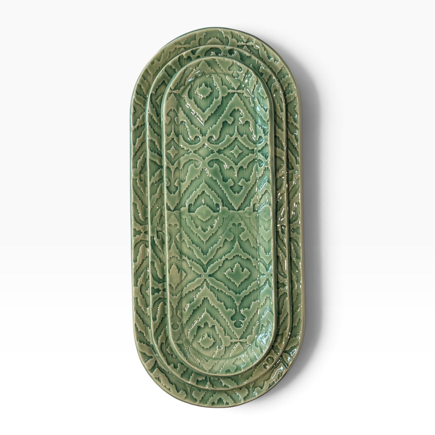 Handmade Set of Trays | Green Ikat