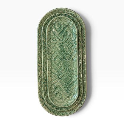 Handmade Set of Trays | Green Ikat