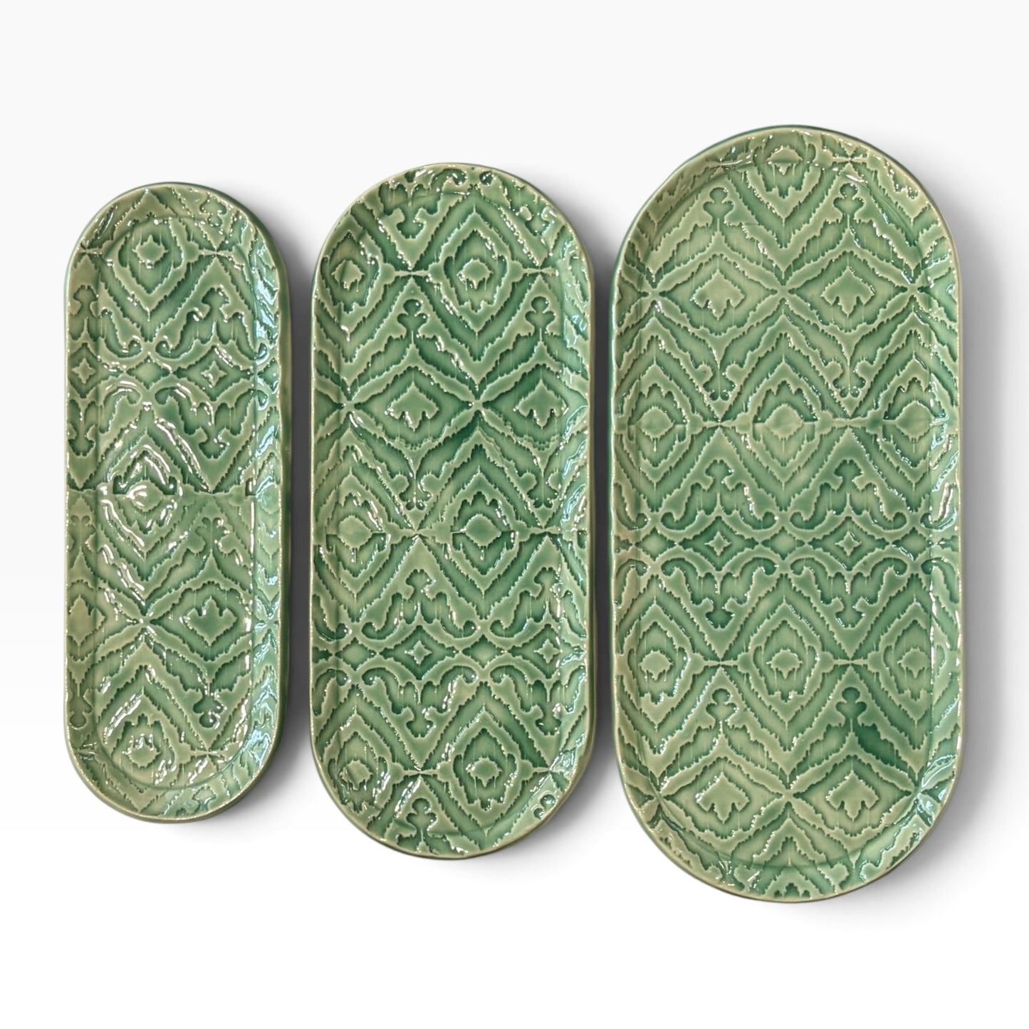 Handmade Set of Trays | Green Ikat