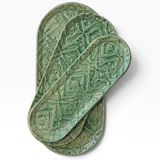 Handmade Set of Trays | Green Ikat