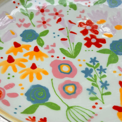 Ceramic Serving Bowl - Multi Color Handpainted Flowers