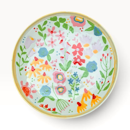 Ceramic Serving Bowl - Multi Color Handpainted Flowers