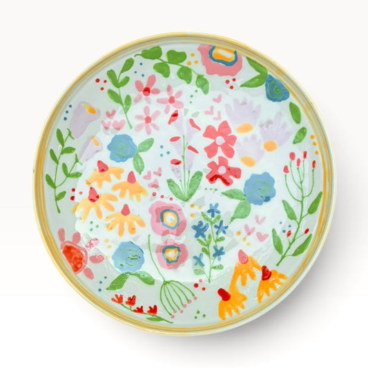 Ceramic Serving Bowl - Multi Color Handpainted Flowers