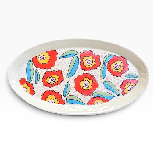 Handmade Ceramic Platter - Whimsical Poppy