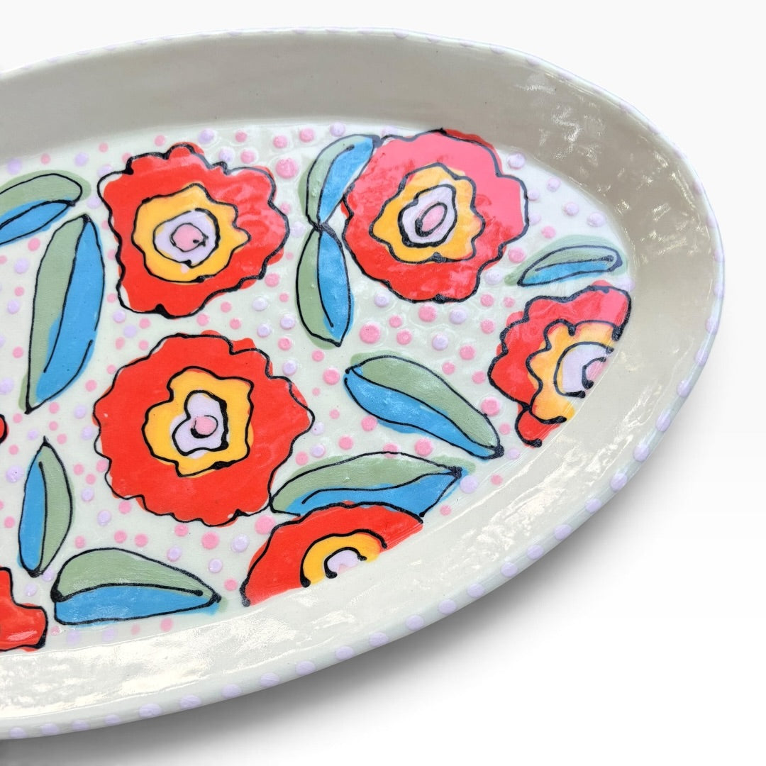 Handmade Ceramic Platter - Whimsical Poppy