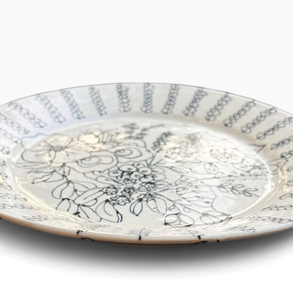 Ceramic Hand Painted Plate | Black Blooms