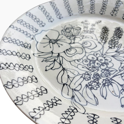 Ceramic Hand Painted Plate | Black Blooms