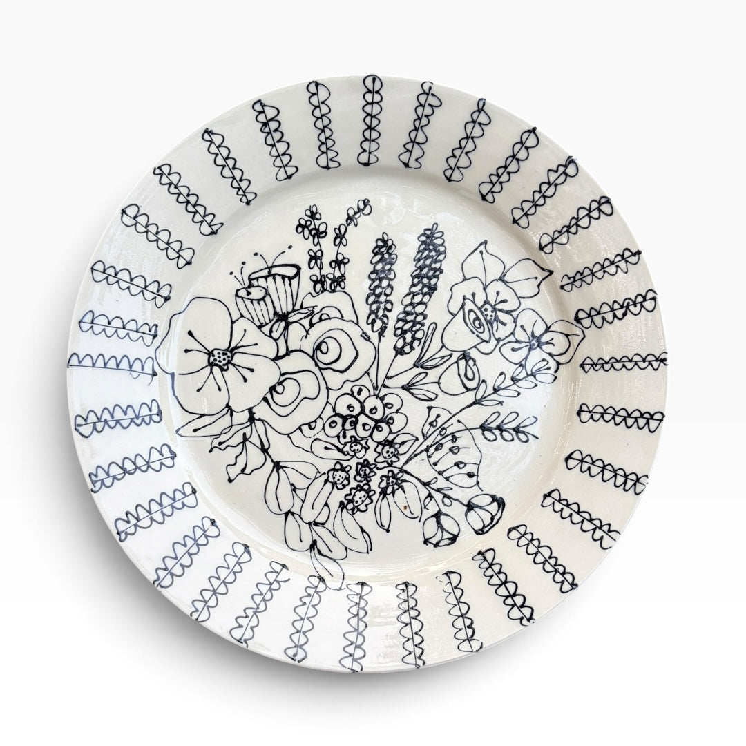 Ceramic Hand Painted Plate | Black Blooms