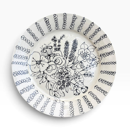 Ceramic Hand Painted Plate | Black Blooms