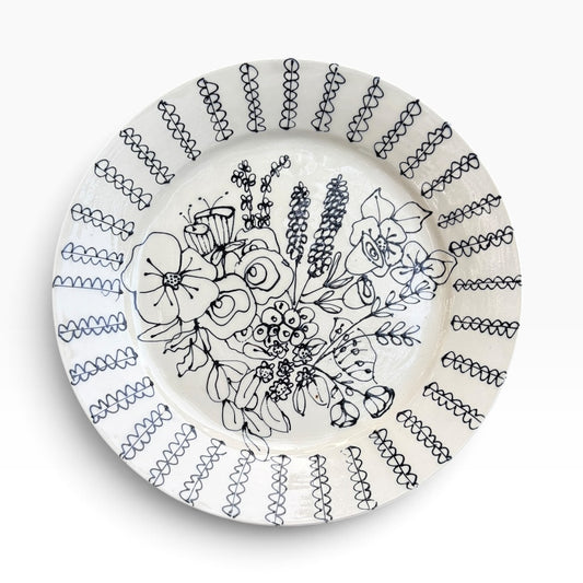 Ceramic Hand Painted Plate | Black Blooms